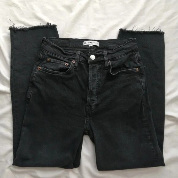 Re/Done 70s Stove Pipe Jeans High Rise Straight Leg in Faded Black 27 (4) - Picture 5 of 16